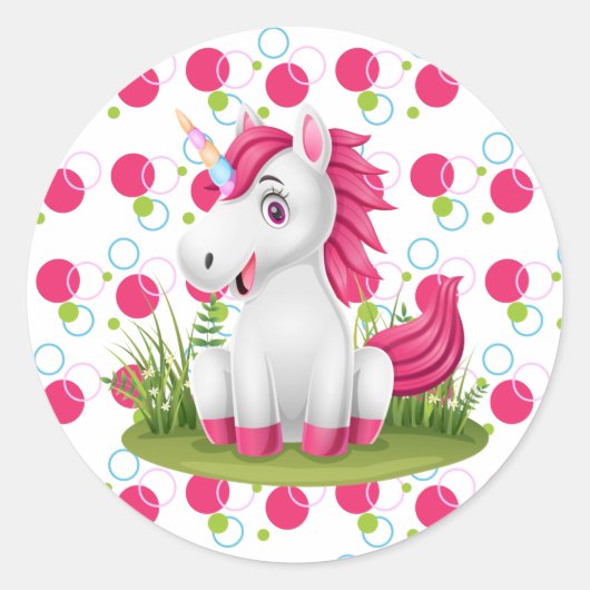 Sympa Unicorn Anniversaire Sticker Faveurs (Devant)