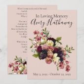 Sympathie aux funérailles florales Carte de prière (Devant / Derrière)