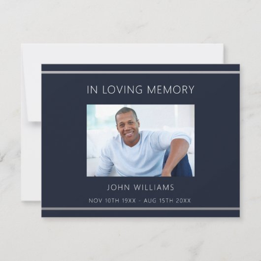 Sympathie begrafenis blauw wit foto dank u kaart (Voorkant)