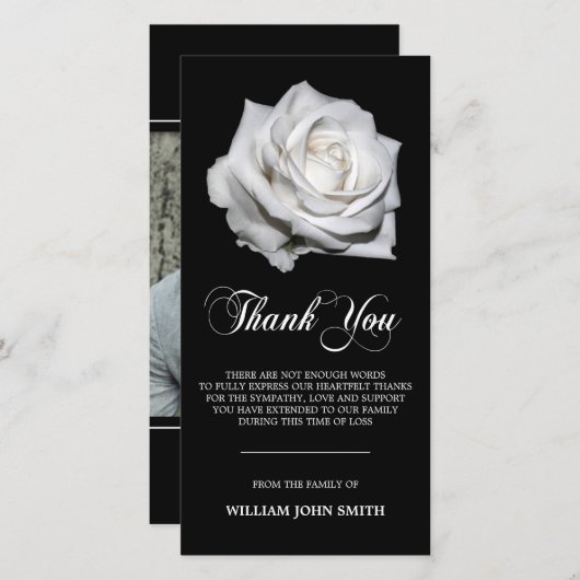 Sympathie Bloem Wit Rose DANK U Zwart | FOTO Bedankkaart (Voorkant / Achterkant)