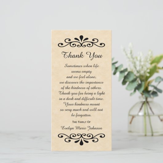 Sympathie dank u fotokaart perkament look bedankkaart (Staand voorkant)
