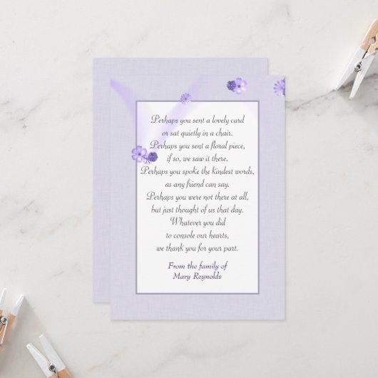 Sympathie Dank u Lavendel Border Kaart (Voorkant / Achterkant in situ)
