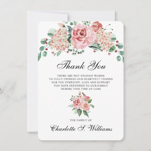 Sympathie Dank u Waterverf roze liefhebbend geheug Bedankkaart (Voorkant)