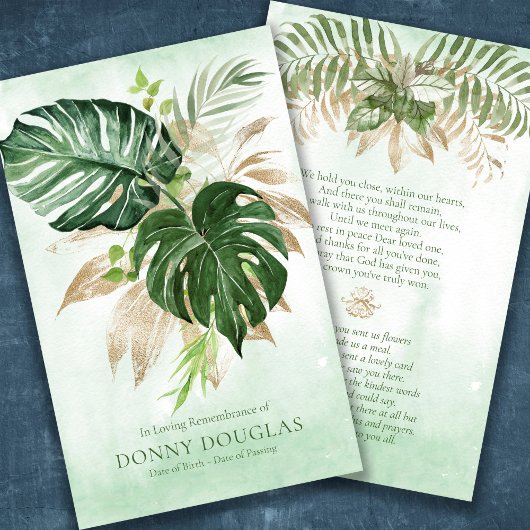 Sympathie élégante Carte de prière funéraire verte