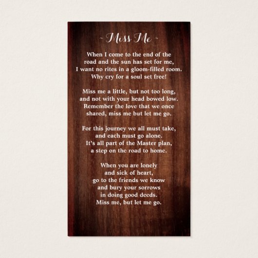 Sympathie florale rustique Carte de prière commémo (Dos)