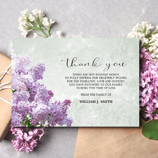 Sympathie Flower Lilacs BEDANK JE Grijs Bedankkaart