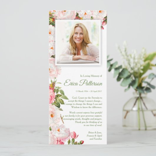 Sympathie Foto Begrafenis Dank u kaart bloesems (Staand voorkant)
