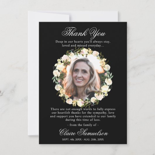 Sympathie funéraire Merci Floral noir | PHOTO (Devant)