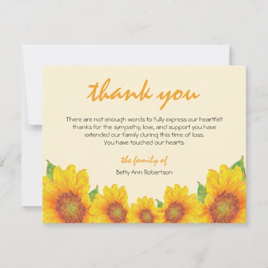 Sympathie funéraire Merci Tournesol carte à thème (Devant)