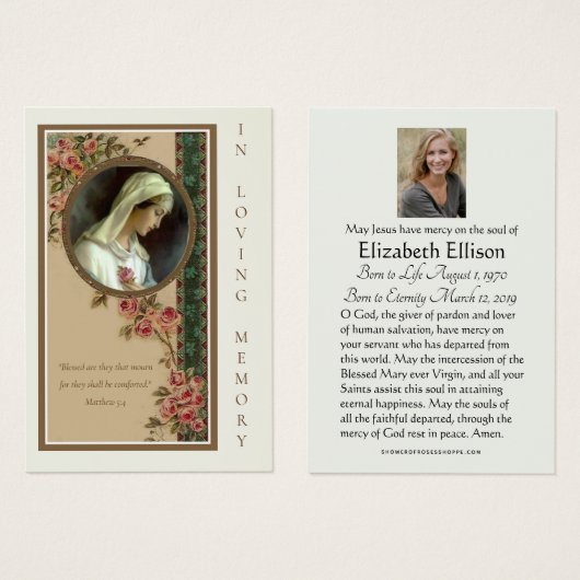 Sympathie funéraire Vierge Marie Religieuse (Devant & derrière)