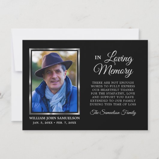 Sympathie Funeral Memory Black DANK You Photo Bedankkaart (Voorkant)