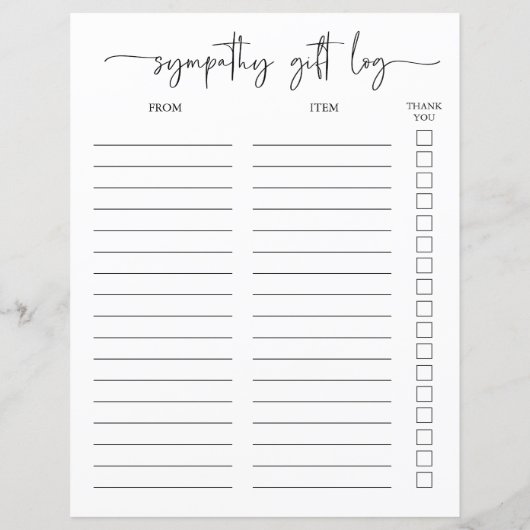 Sympathie Gift Log en dank u Tracker (Achterkant)