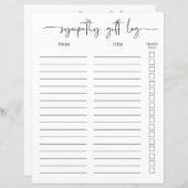 Sympathie Gift Log en dank u Tracker (Voorkant / Achterkant)