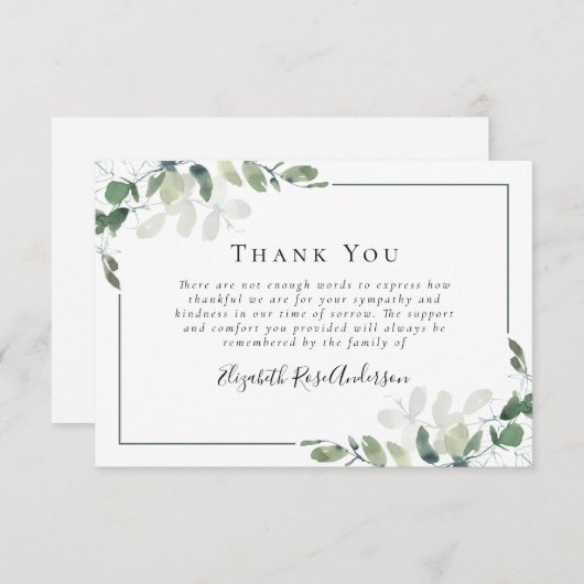 Sympathie Greenery Eucalyptus Funeral Bedankkaart (Voorkant / Achterkant)