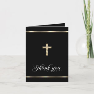Sympathie Memorial Religorial Cross Black Gold Bedankkaart