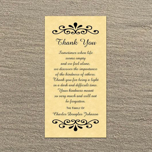 Sympathie Merci Carte photo Parchemin Look Or