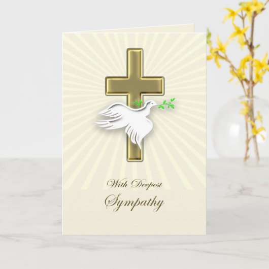 Sympathie met een gouden kruis en duif. kaart (Gele Bloem)