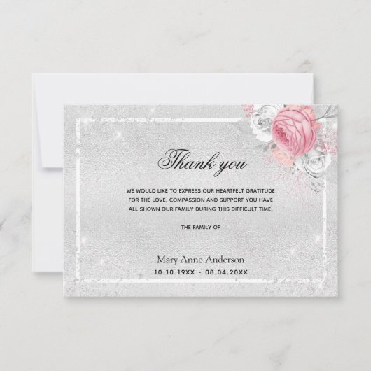 Sympathie rose argenté floral merci (Devant)