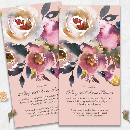 Sympathie Rose Floral Funérailles Merci Cartes