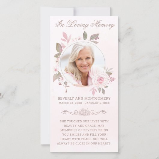Sympathie Roze Floral Foto Funeral Prayer (Voorkant)