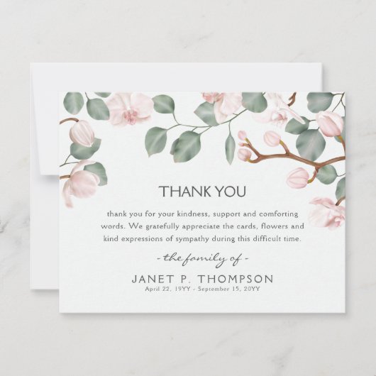 Sympathie Roze Orchids en Greenery Bereavement Bedankkaart (Voorkant)