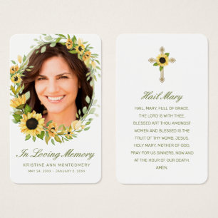 Sympathie Sunflower Green Script Photo Prayer Card Visitekaartje