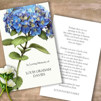 Sympathie Uitvaart Blue Hydrangea Gebed Kaarten Visitekaartje