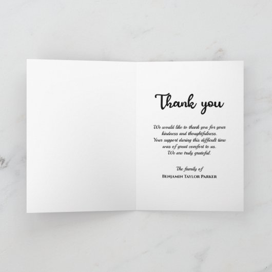 Sympathie voor het leven in het Bereavement Funera Bedankkaart (Binnen)