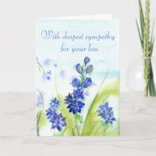 Sympathie voor je verlies Blauwe Waterverf Bloemen Kaart