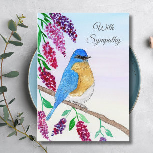 Sympathie Waterverf Blauwe Vogel in Wisteria Boom Kaart