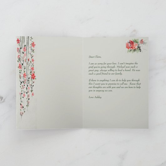 Sympathieboodschap Waterverf Flowers Kaart (Binnen)