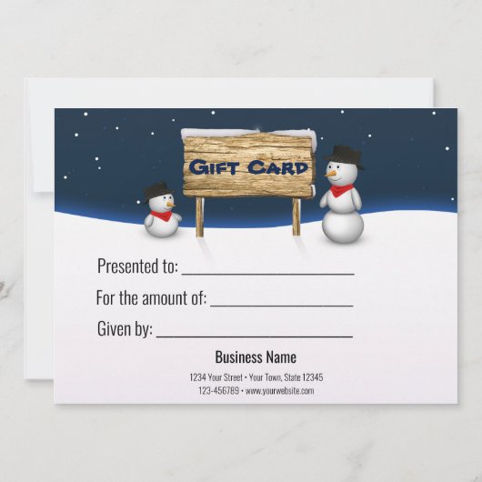 Sympathique Snowmen avec carte cadeau en bois (Dos)