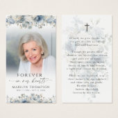 Sympathy Blue Floral Photo Cross Prayer Card Visitekaartje (Voorkant /achterkant)