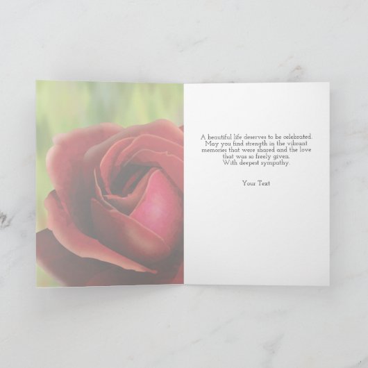 Sympathy Card: Deep Red Rose Customizeable Kaart (Binnen)