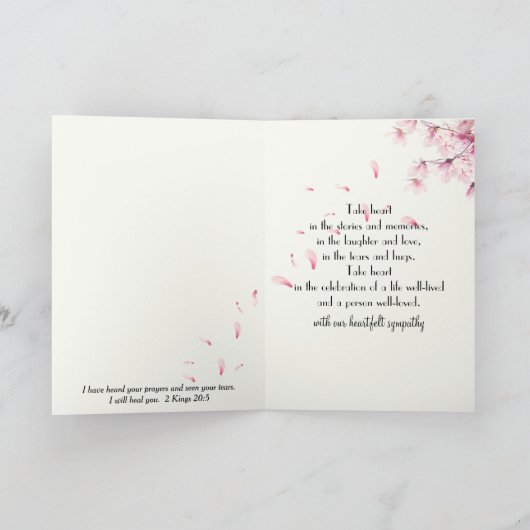 Sympathy Cherry Blossom Branch With Dewdrops Kaart (Binnen)