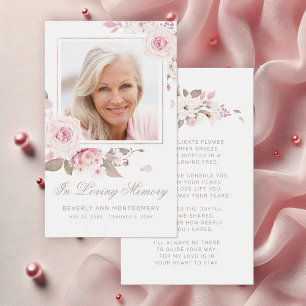Sympathy Elegant Pink Rose Floral Photo Poem Card Visitekaartje