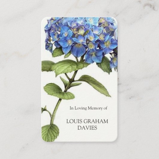 Sympathy Funeral Blue Hydrangea Cartes de prière (Devant)