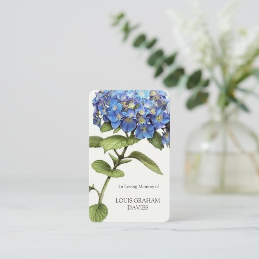 Sympathy Funeral Blue Hydrangea Cartes de prière (Debout devant)