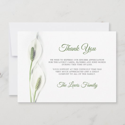 Sympathy Funeral Calla Lily Flower Merci PHOTO (Devant)