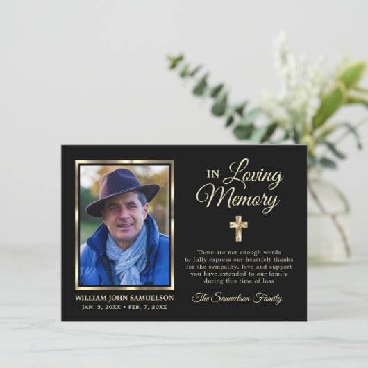Sympathy Funeral Memory MERCI Gold Cross Photo (Debout devant)