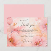 Sympathy Funeral Pink Peonies Merci Vintage (Devant / Derrière)