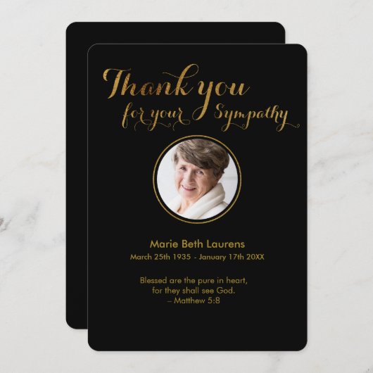 Sympathy Gold Script Carte de remerciements avec p (Devant / Derrière)