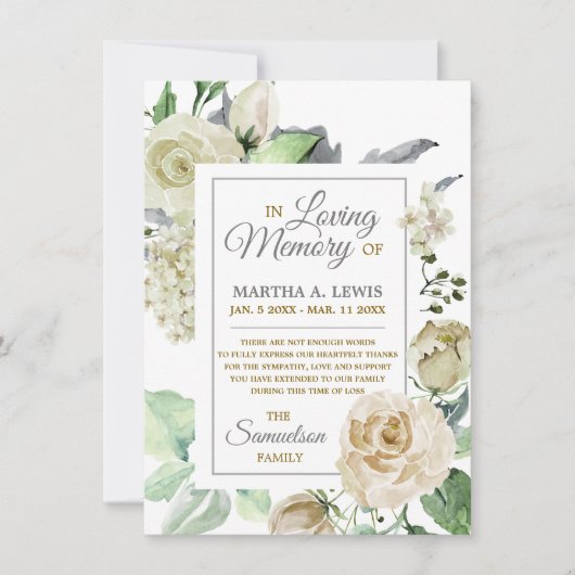 Sympathy Loving Memory Creme Floral BEDANKT (Voorkant)