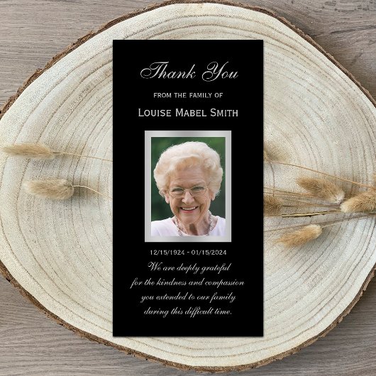 Sympathy Memorial Carte photo noir et argent