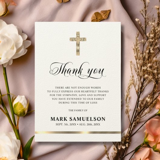 Sympathy Memorial Croix religieuse Ecru Gold Merci