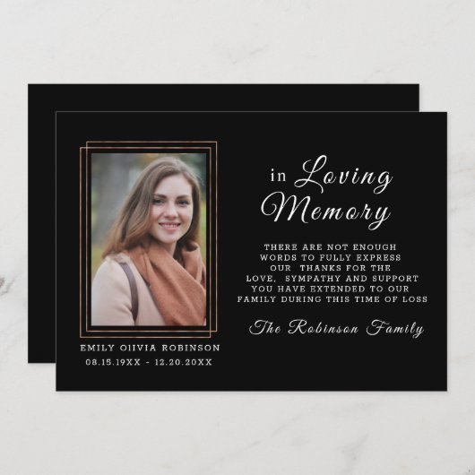 Sympathy Memory Black Gold MERCI Photo (Devant / Derrière)