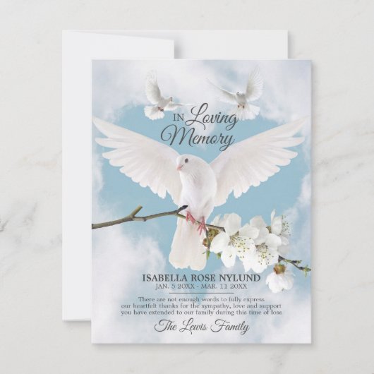 Sympathy Memory White Dove Heaven in Memory Merci  (Devant)