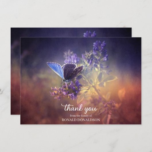 Sympathy MERCI de fleurs de papillon bleu | PHOTO (Devant / Derrière)