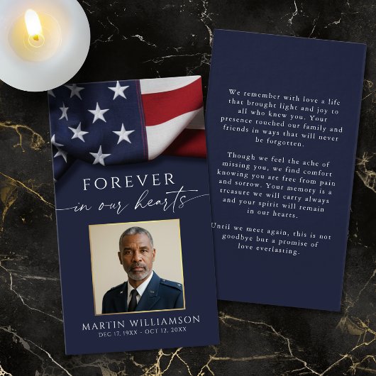 Sympathy Military US Flag Photo Prayer Card