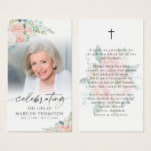 Sympathy Modern Pink Floral Cross Prayer Card (Devant & derrière)